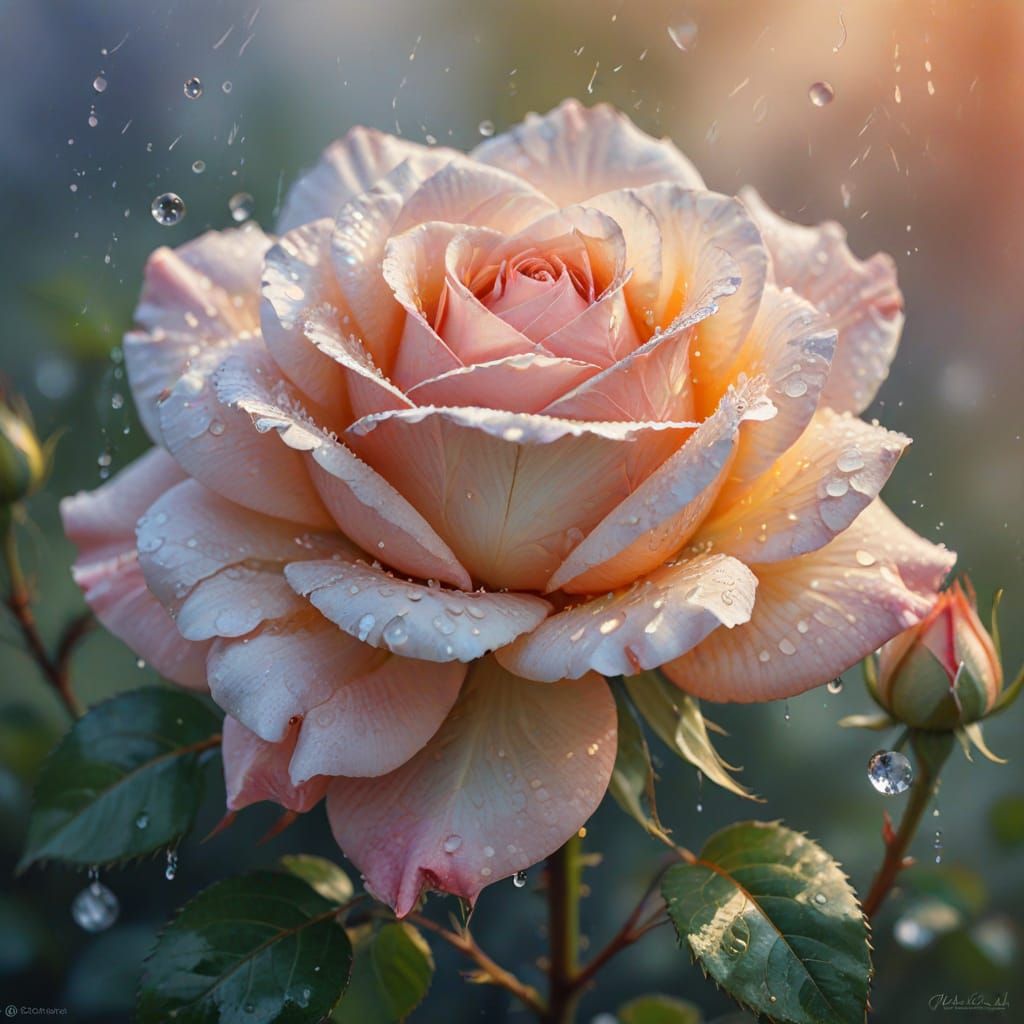 Snow-Covered Rose Portrait with Sparkling Dew Drops