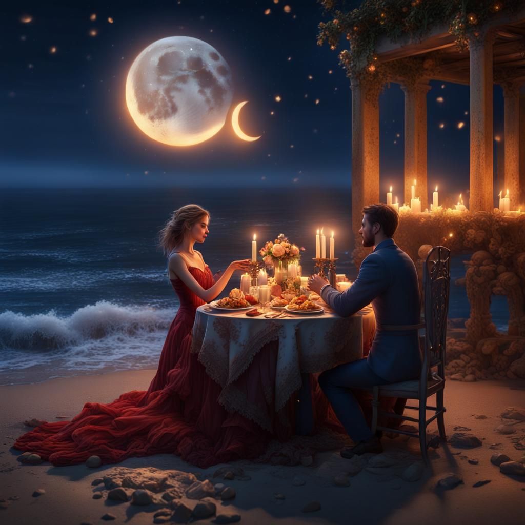 Romantic Candlelit Dinner on a Blue Beach