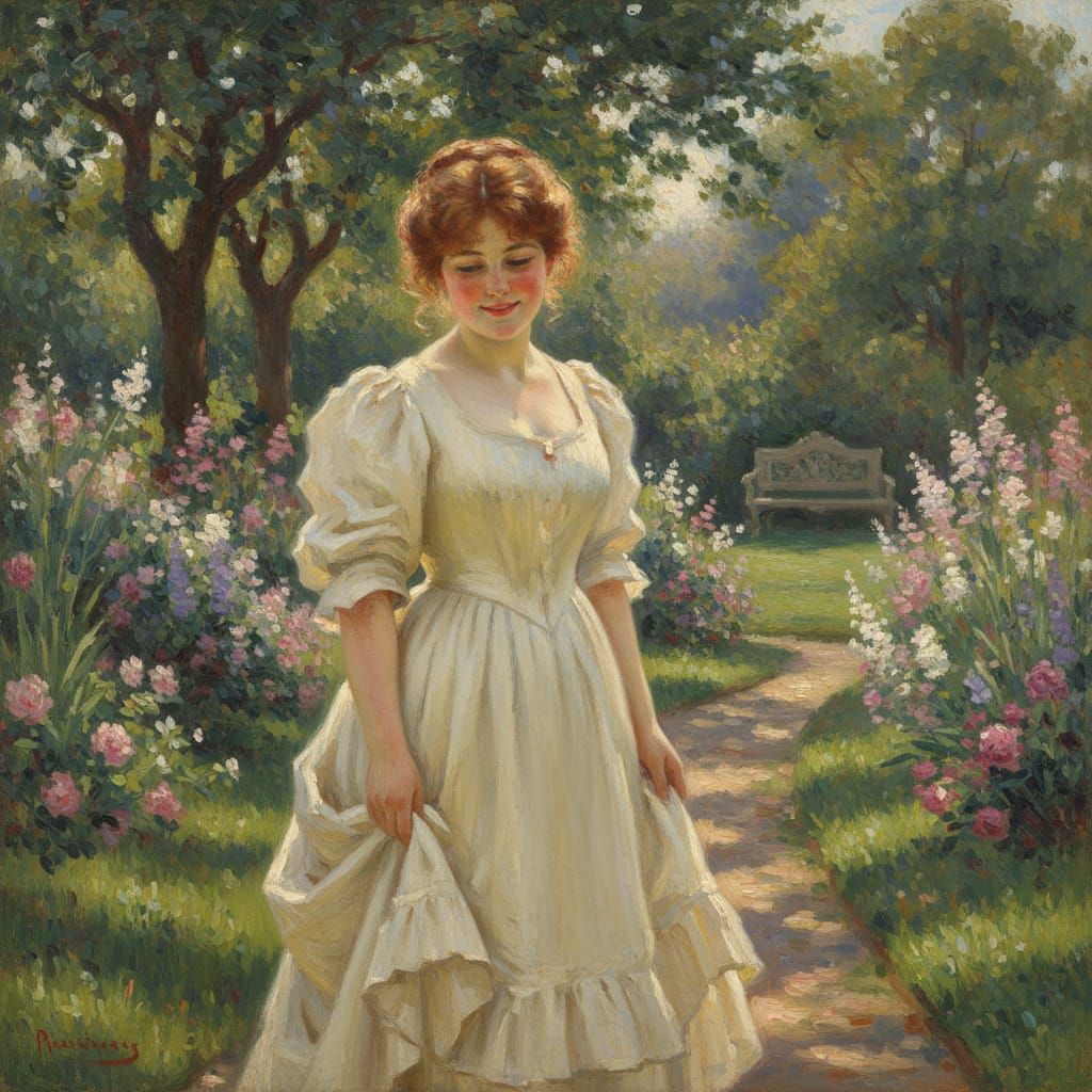 Victorian Woman in Garden: Renoir & Monet Style