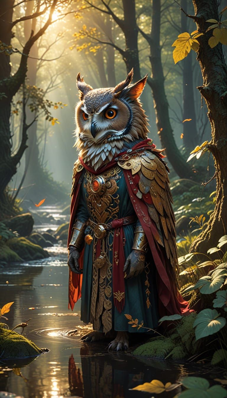 Medieval Forest Creatures Gather Near River in Warm Sunlight