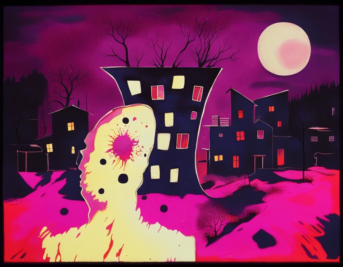 Surreal Nightly Landscape with Faceless Figure