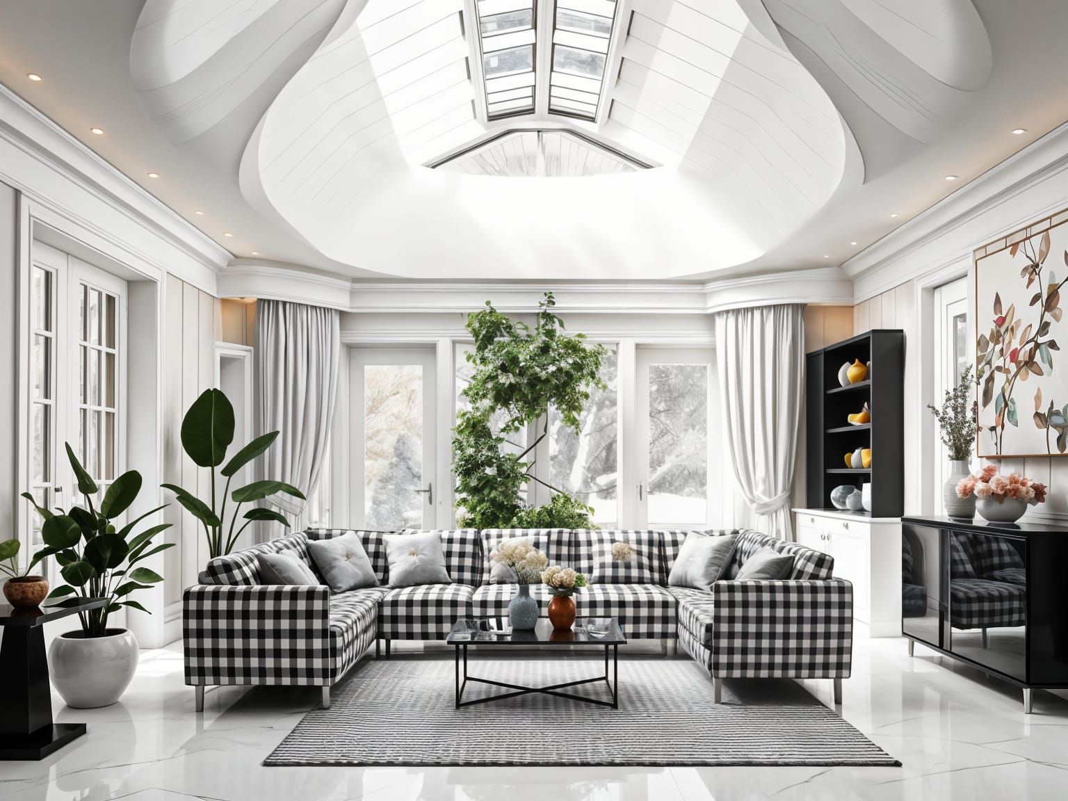 Luxurious Winter Garden Room in Cyberpunk Minimalist Style