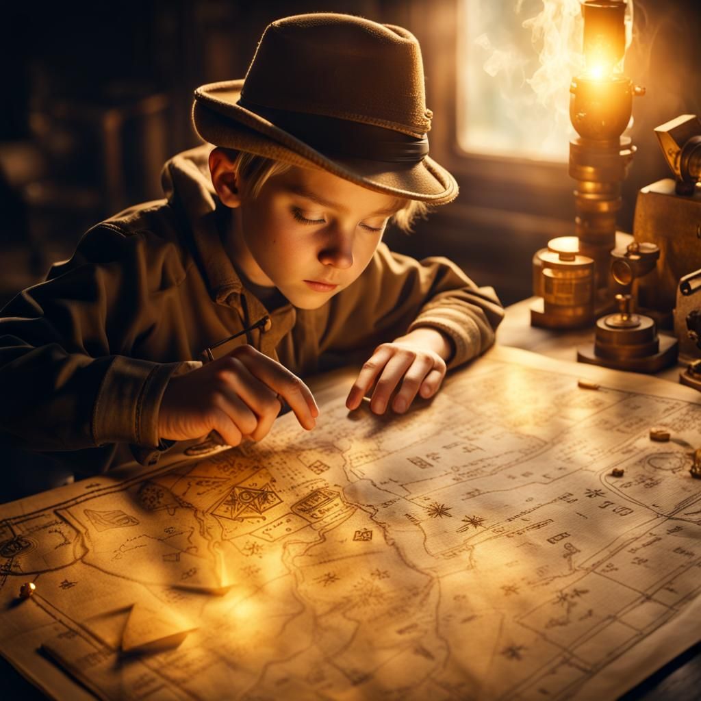 Explorer Uncovers Ancient Treasure Map with Glowing Glyphs