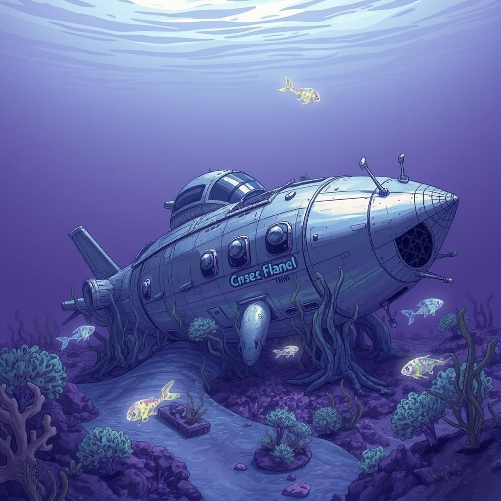 Crashed Spaceship on Alien Ocean Floor