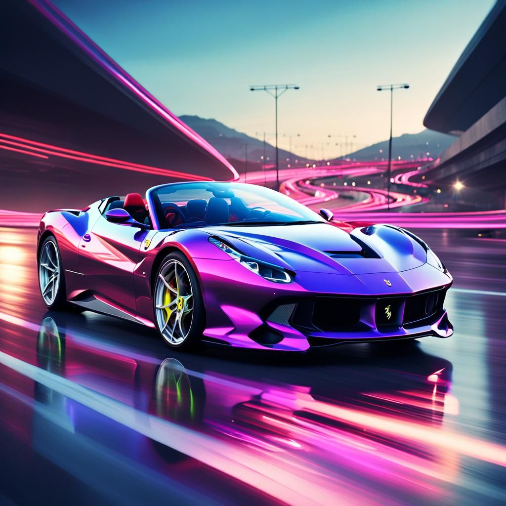 Futuristic Ferrari Gran Turismo on Neon Highway