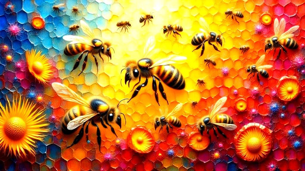 Honeybees and Hornets: Neo-Impressionist Oil Painting