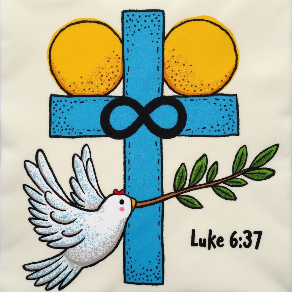 Whimsical Fabric Art Caricature with Infinity Symbol