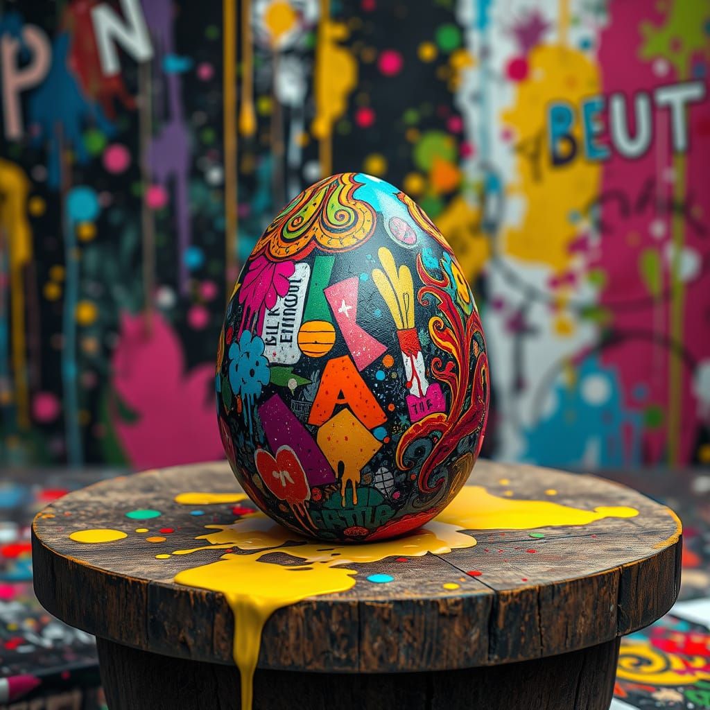 Vibrant Easter Egg in Street Art Style