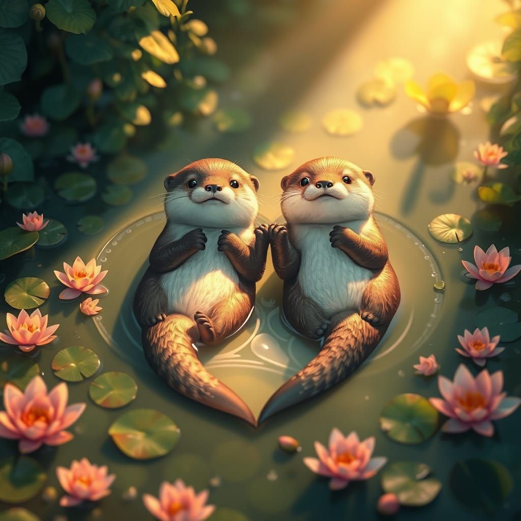Dreamy Otter Serenade in Vibrant, Whimsical Wonderland