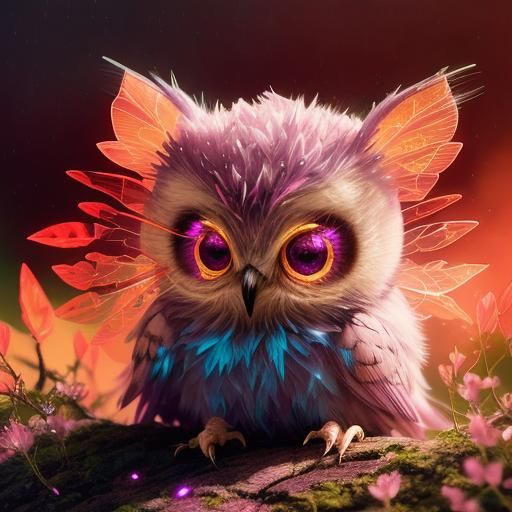 Glowing Transparent Chibi Owl with Sakura Flowers