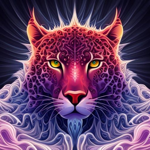 Black Jaguar in Volcanic Lightning with Fractal Art