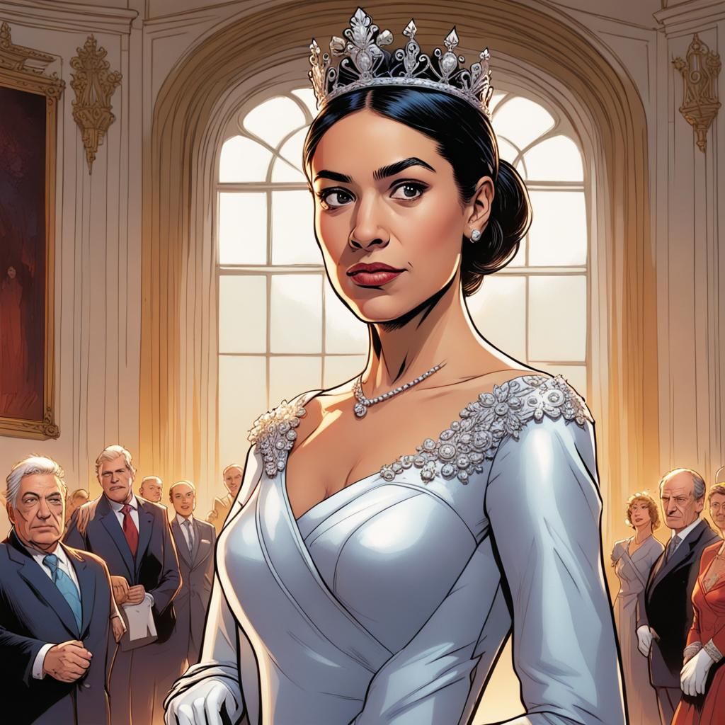 Alexandria Ocasio-Cortez as British Royalty in Comic Art