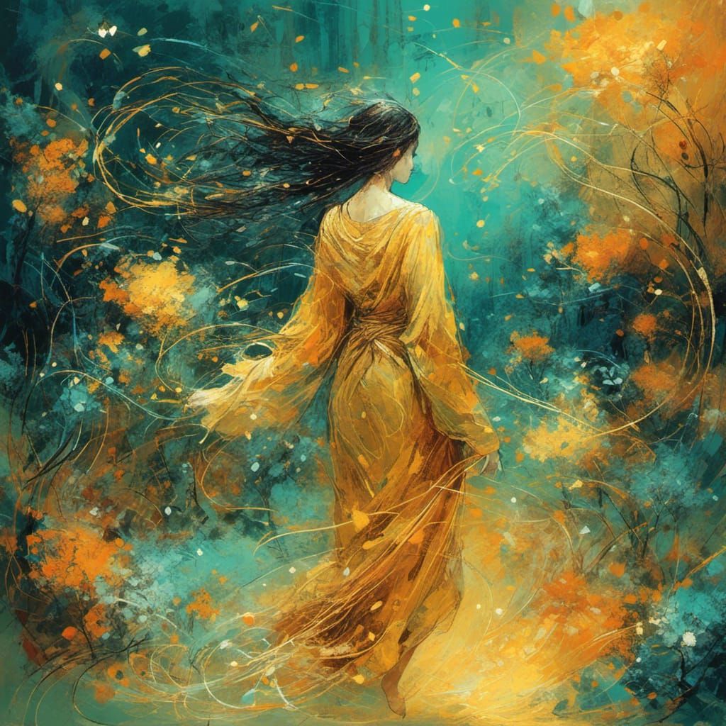 Bioluminescent Amoeba Woman in Fantasy Garden