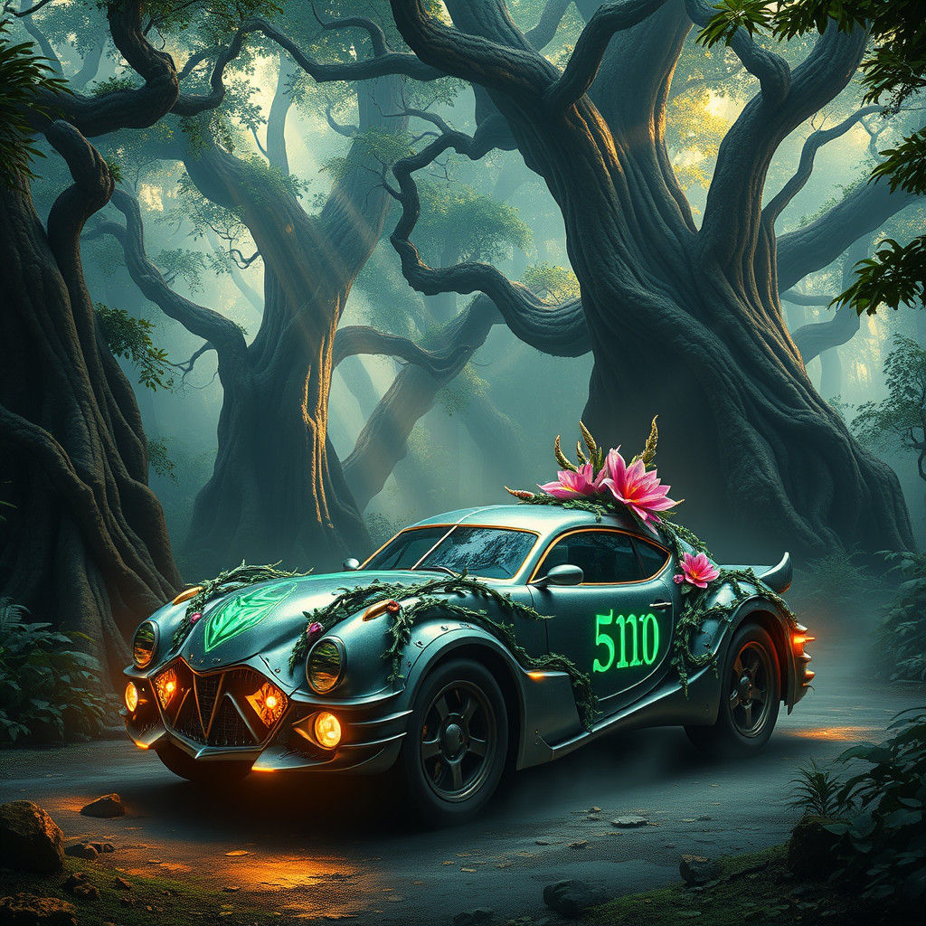 Mythical Car Walks Through Jungle, Matte Painting