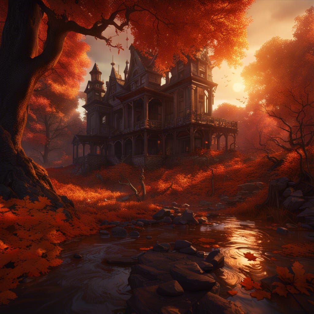 Autumn Sunset Spooky Season: Detailed Matte Painting