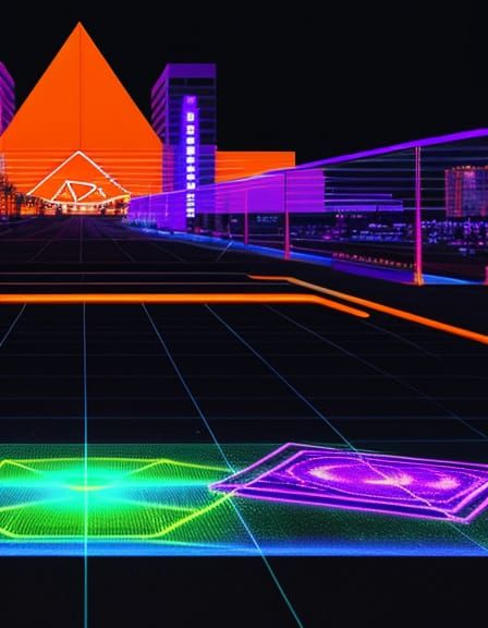 Neon Plaza with Hologram Projections in Cyberpunk Style