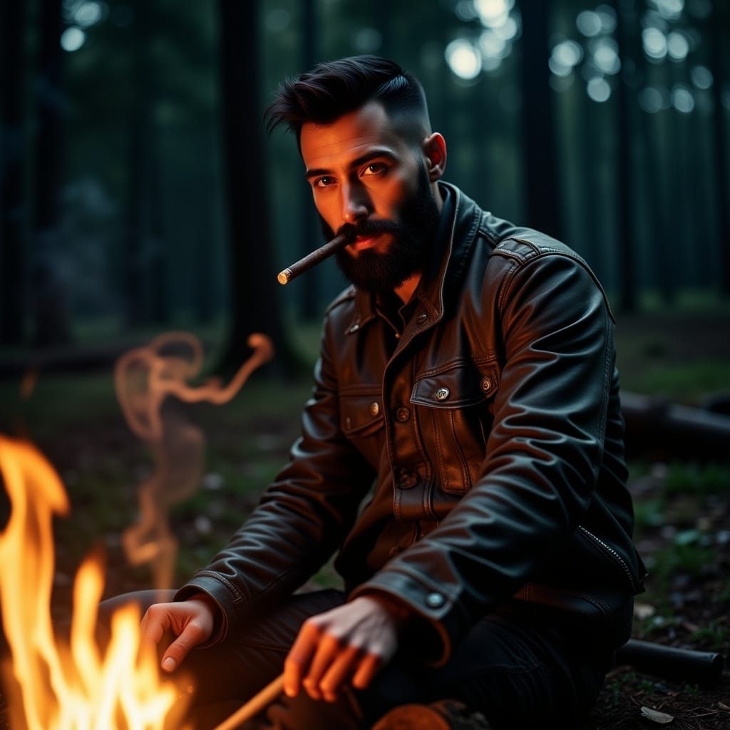 Surreal Samurai Warrior Basks in Fiery Forest Glow