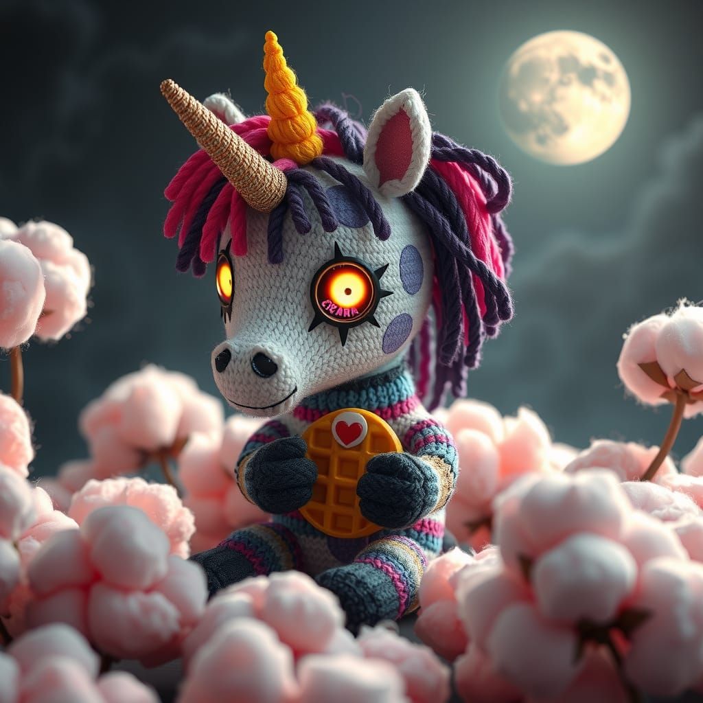Whimsical Cinematic Chibi Unicorn with Glowing Eyes and Patc...