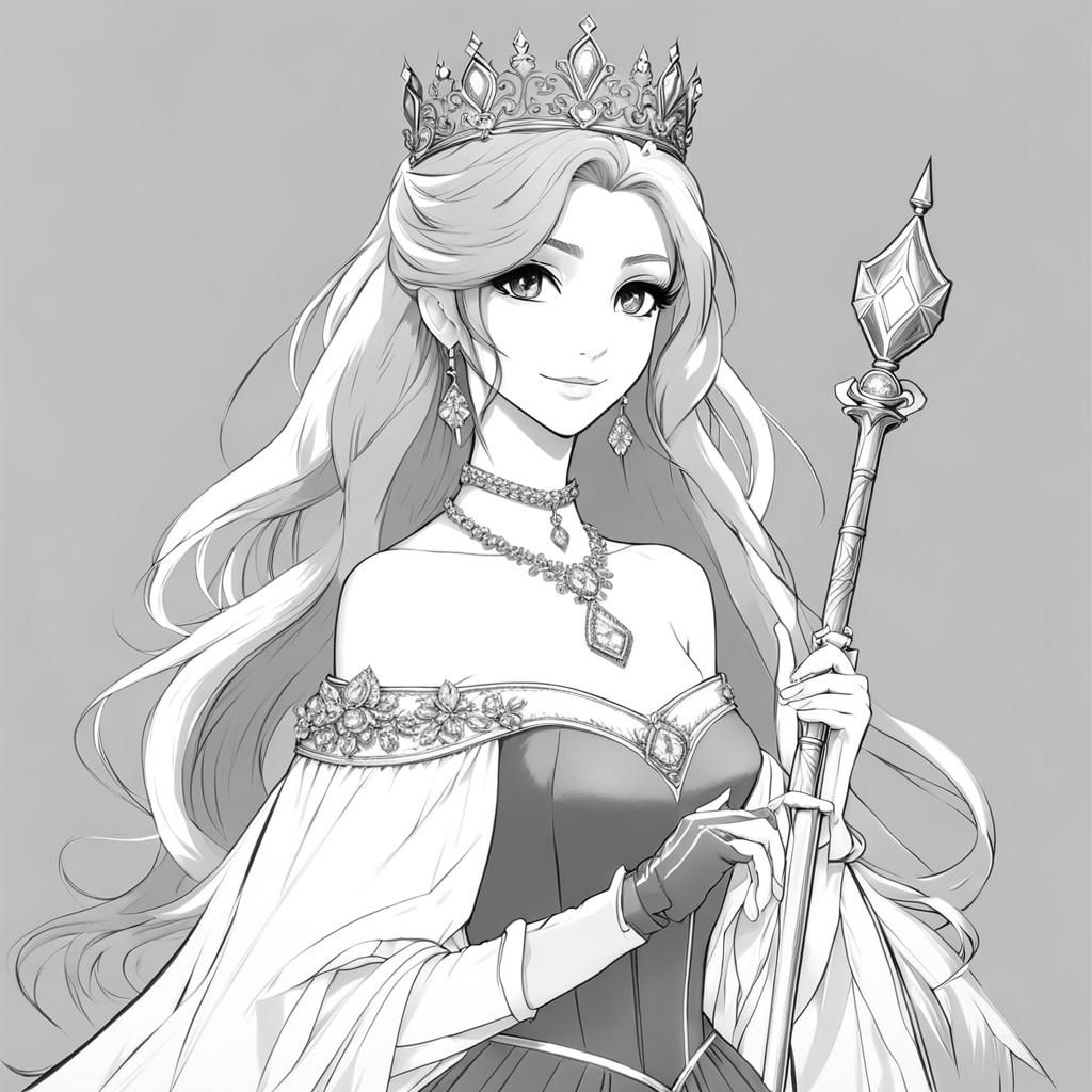 Monochrome Princess Sketch with Scepter