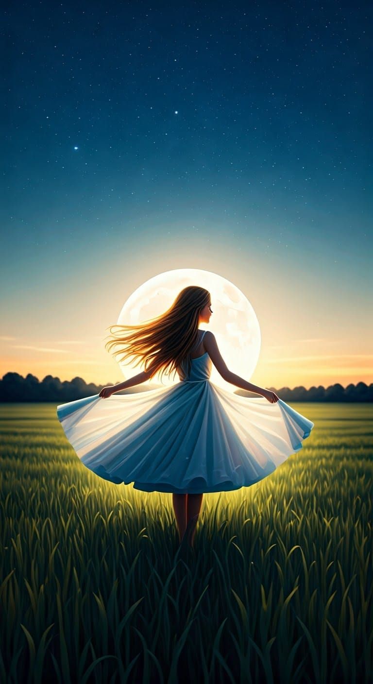 Girl Dancing in Moonlight: Watercolor Painting