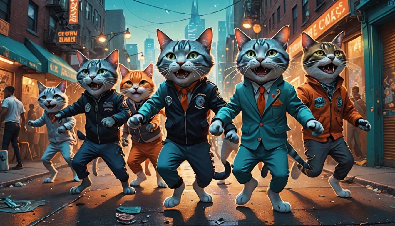 Cats Dance as Gangs in New York City, Fantasy Art