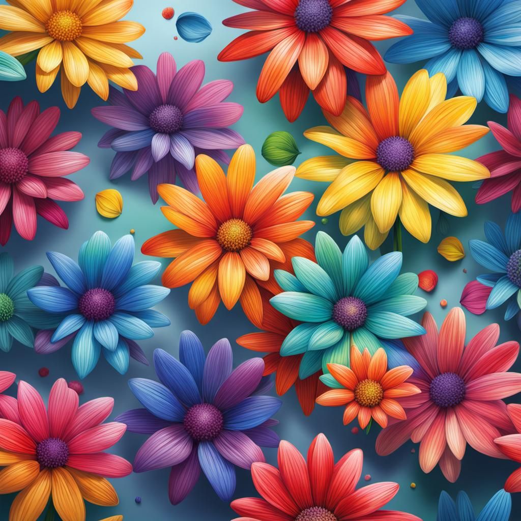 Hyperrealistic Rainbow Flowers in Splash Art Style