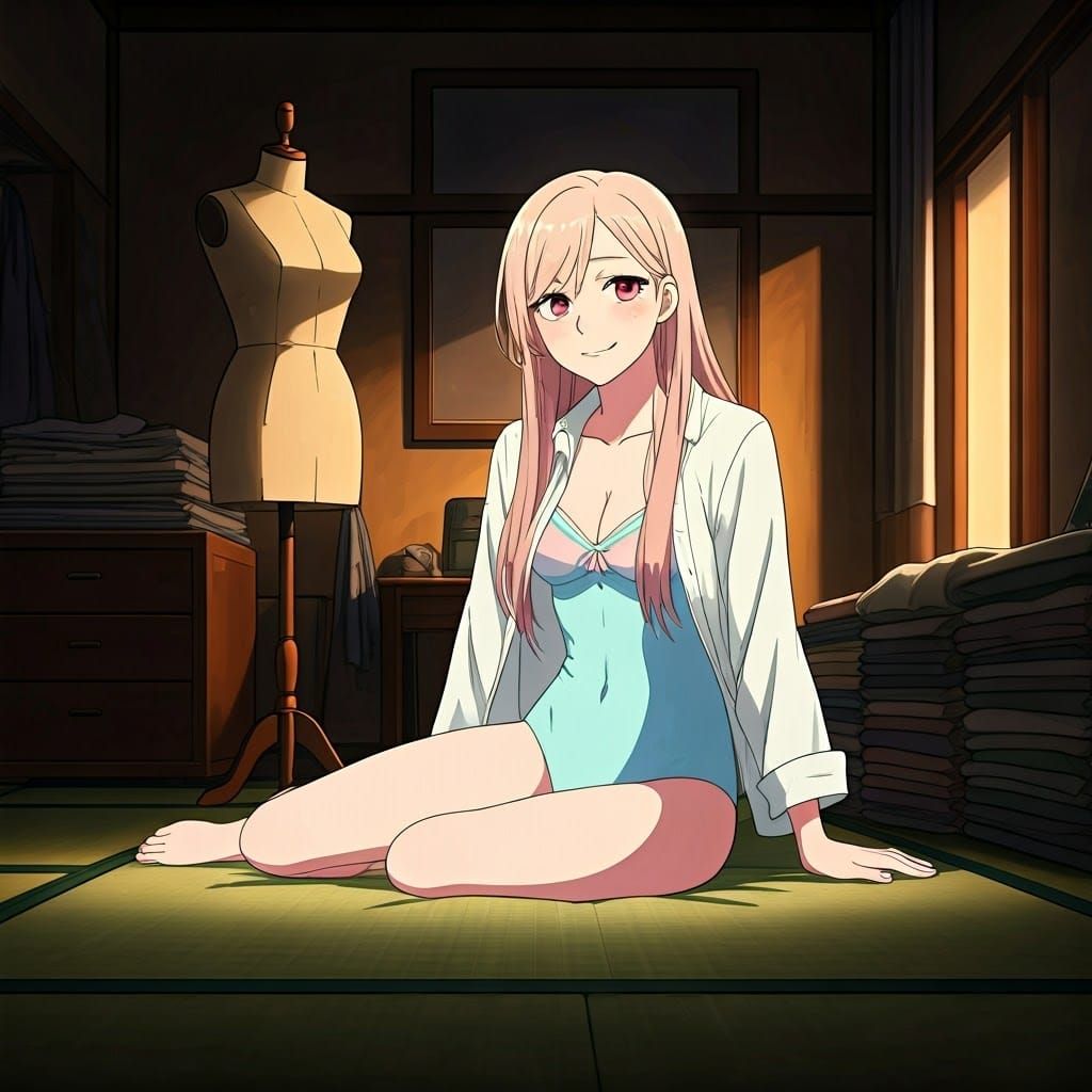 Marin Kitagawa in Gojo's Orderly Room with Vibrant Anime Aes...