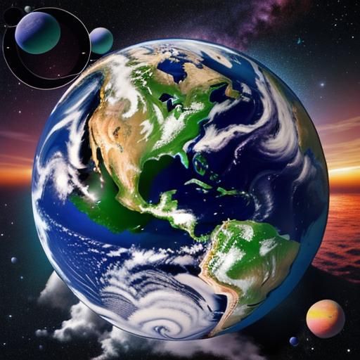 Futuristic Earth with Walking Apples and Purple Sea