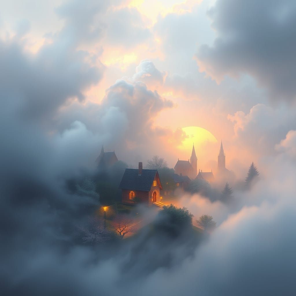 Ethereal Misty Fantasy Landscape with Glowing Light