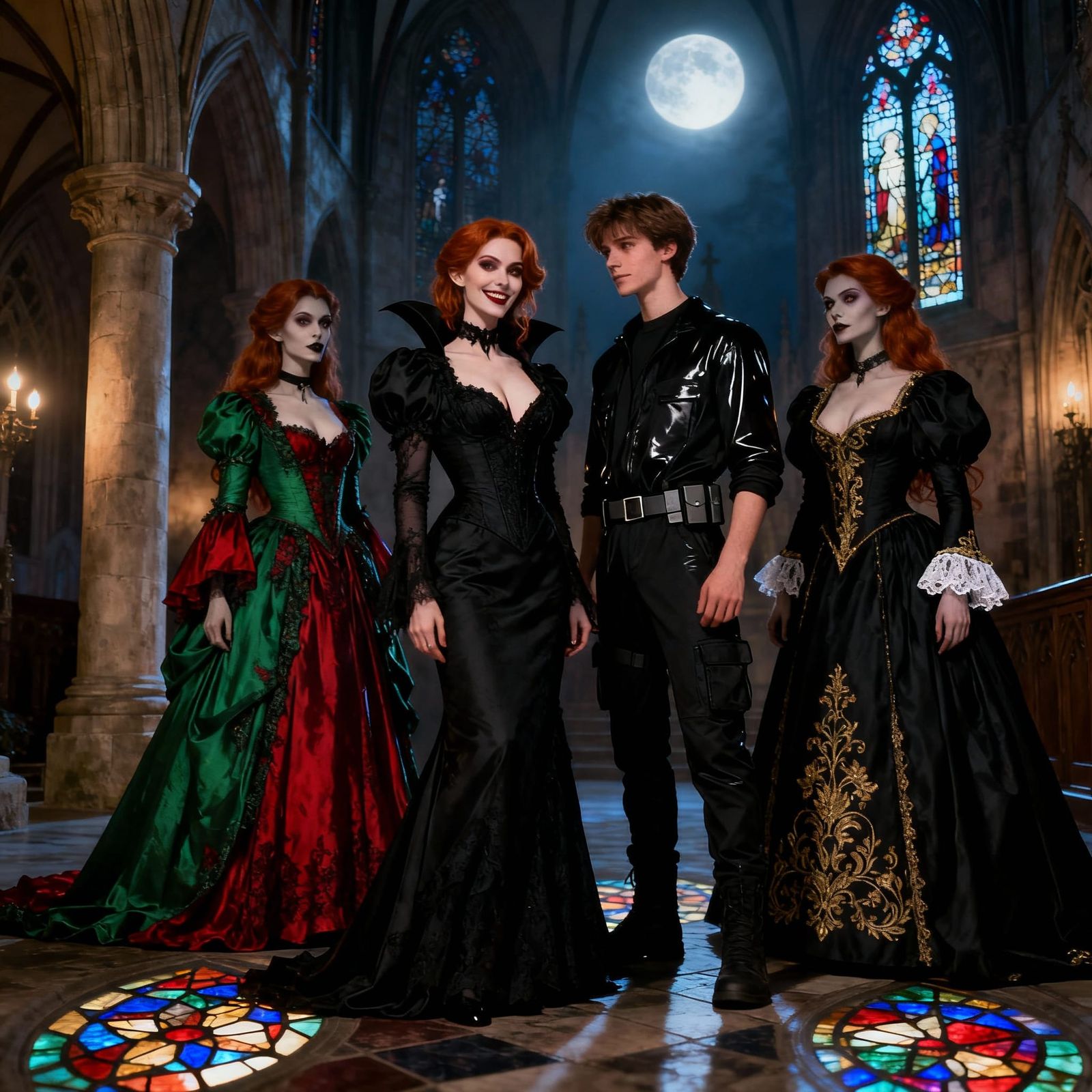Vampires in Gothic Church by Moonlight