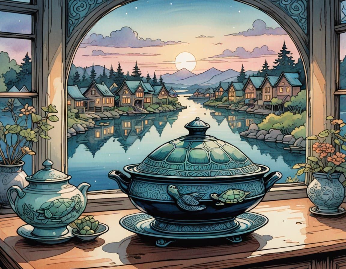 Ming Ceramic Tureen Concept Art in Whimsical Manga Style
