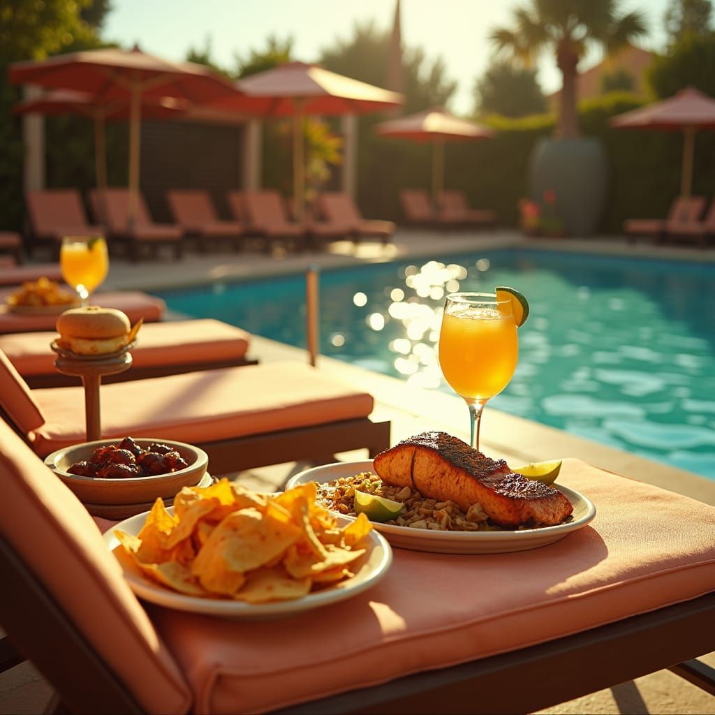 Vibrant Summer Pool Party with Cocktails and Food