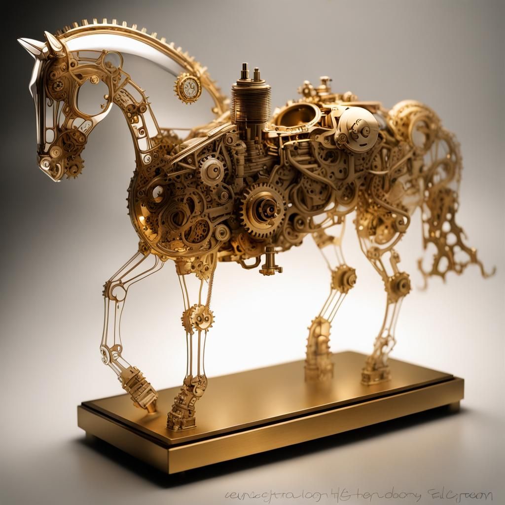 Steampunk Gold Stallion with Intricate Details