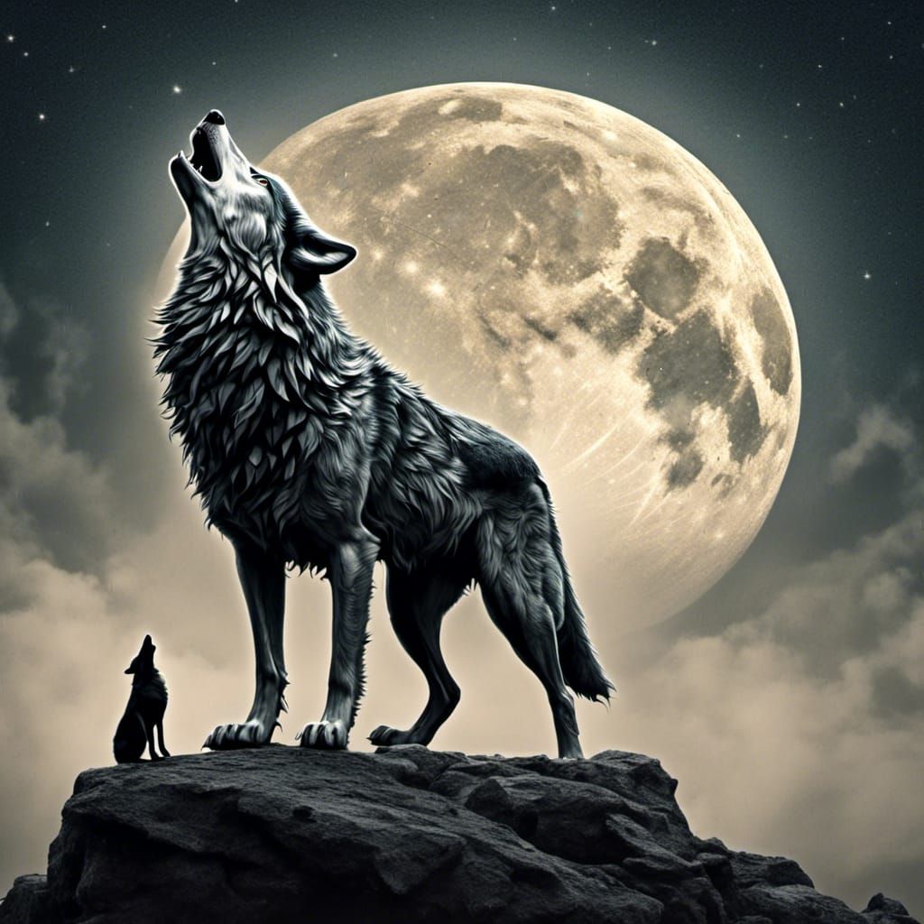 Purple Wolf Howling at the Moon