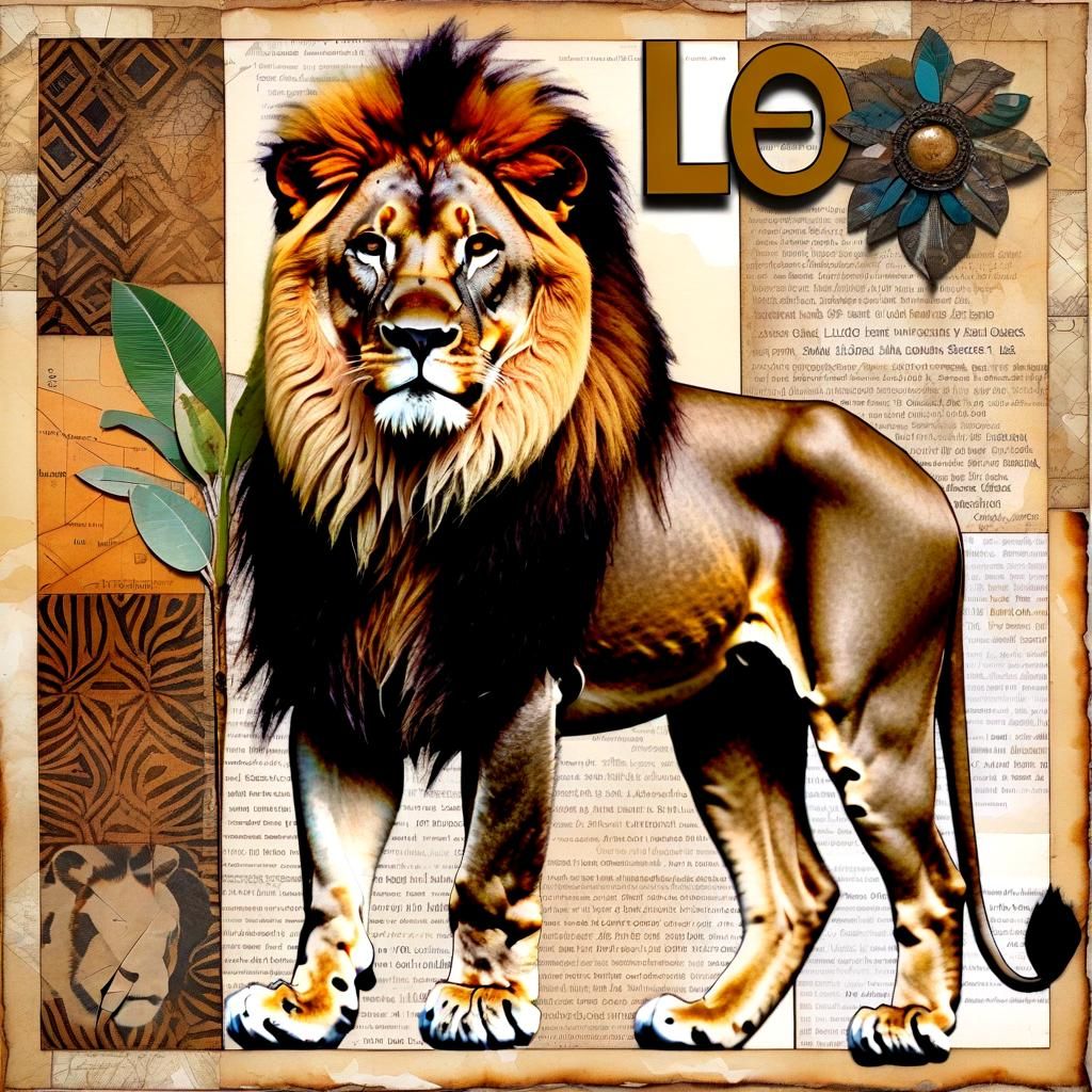 Majestic Lion Collage with African Botanicals