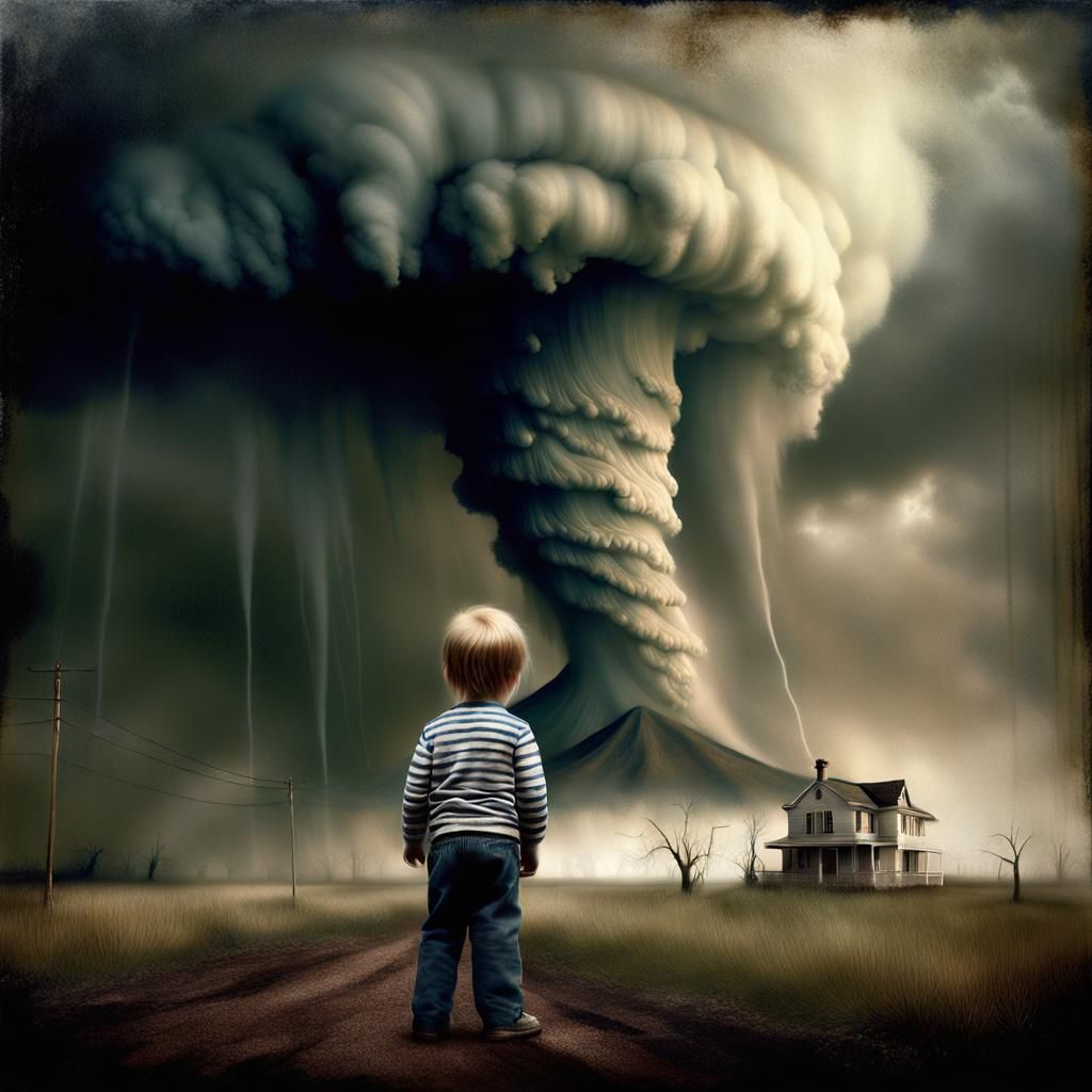 Child and Tornado: Eerie High-Detail Photograph
