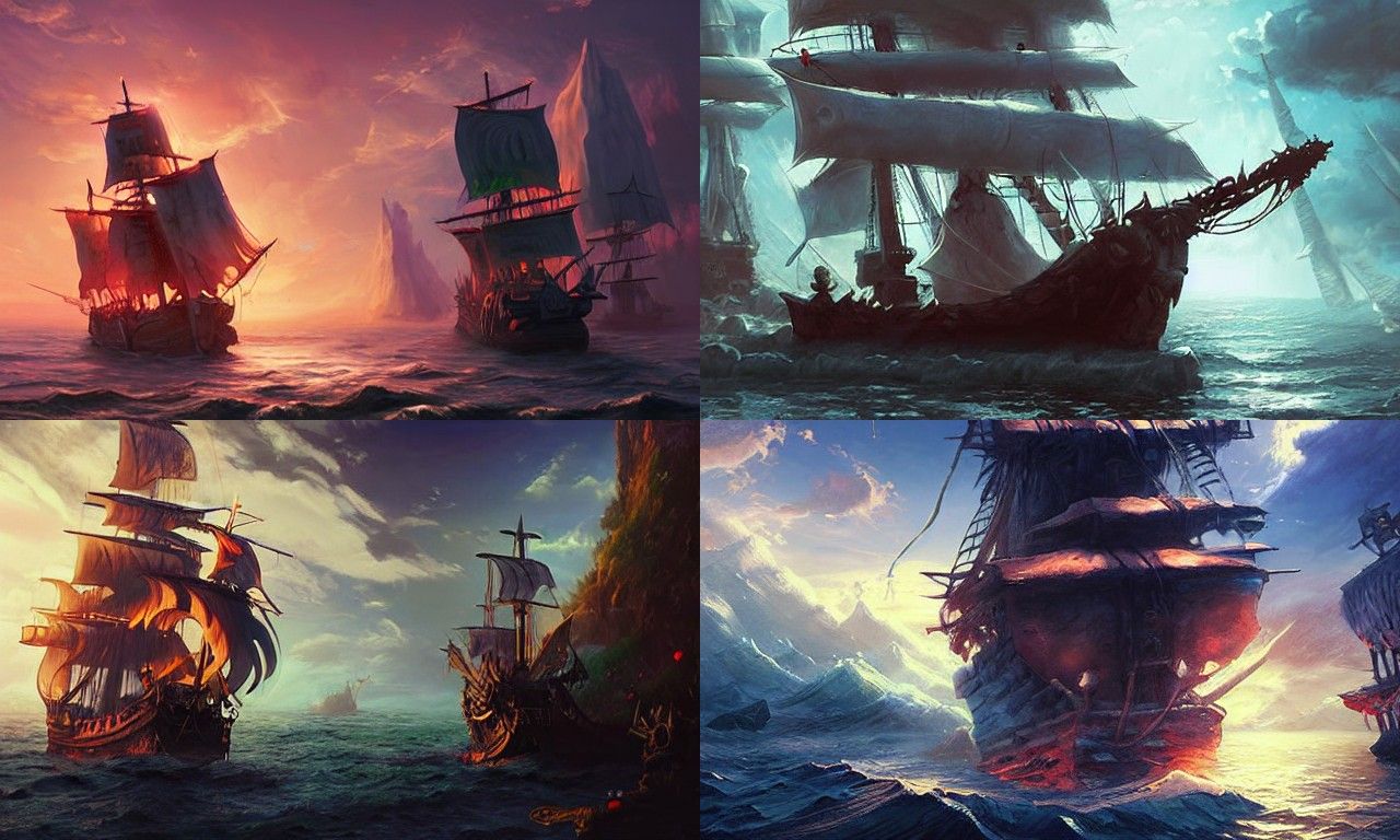 Cartoon Pirate Ship in Fantasy Environment