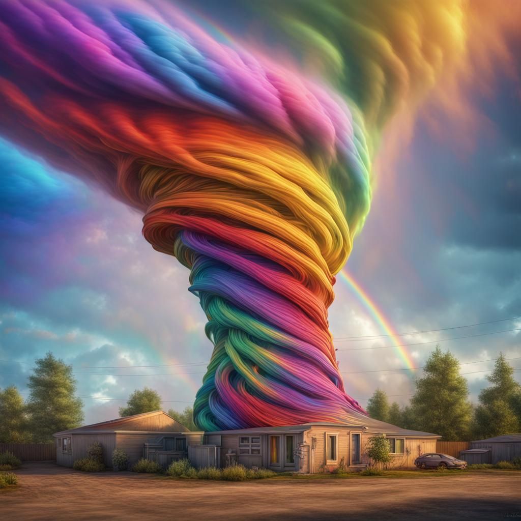 Colorful Rainbow Tornado with Smiling Face