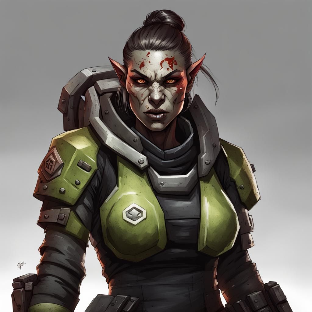 Futuristic Orc Mercenary Full Body Portrait