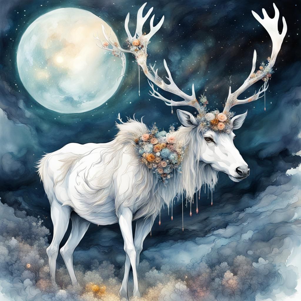 Elegant Reindeer in Summerscape: Watercolor Illustration