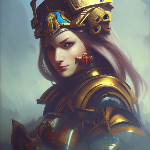Female Knight in Warhammer 40k Style