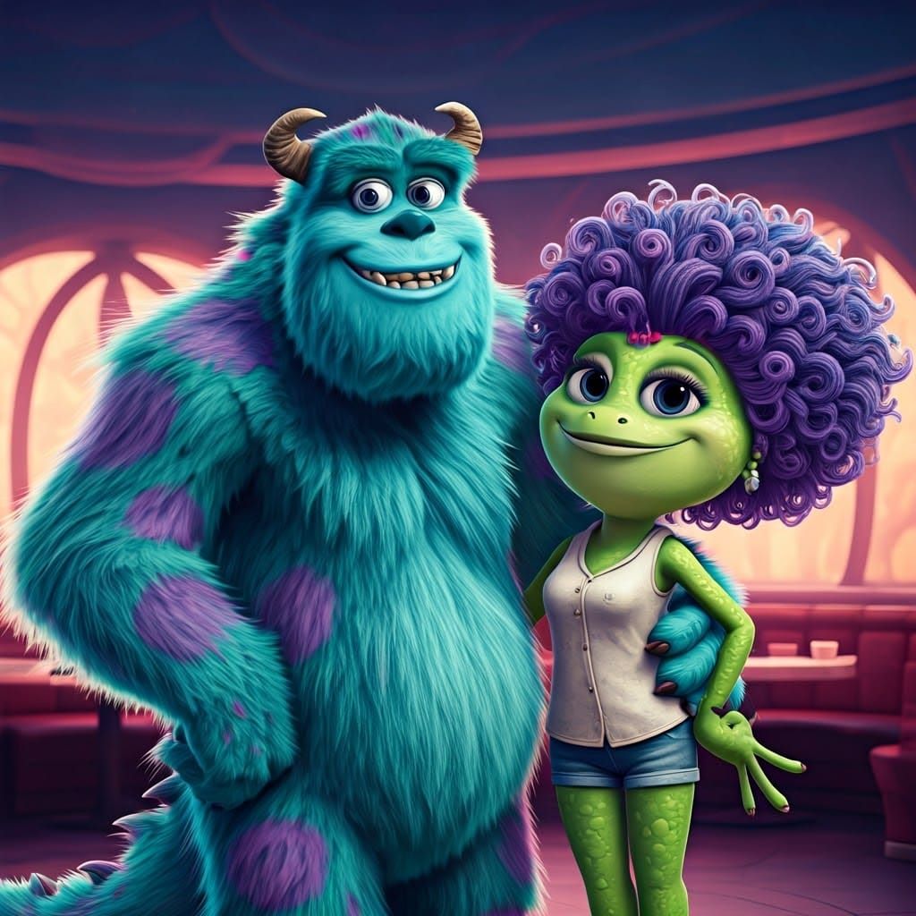 Sulley Sullivan and Girlfriend in Pixar-Style 3D Art