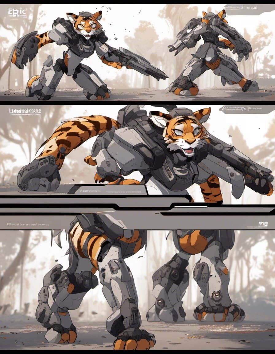 Futuristic Anthro Tiger with Intricate Mech Details