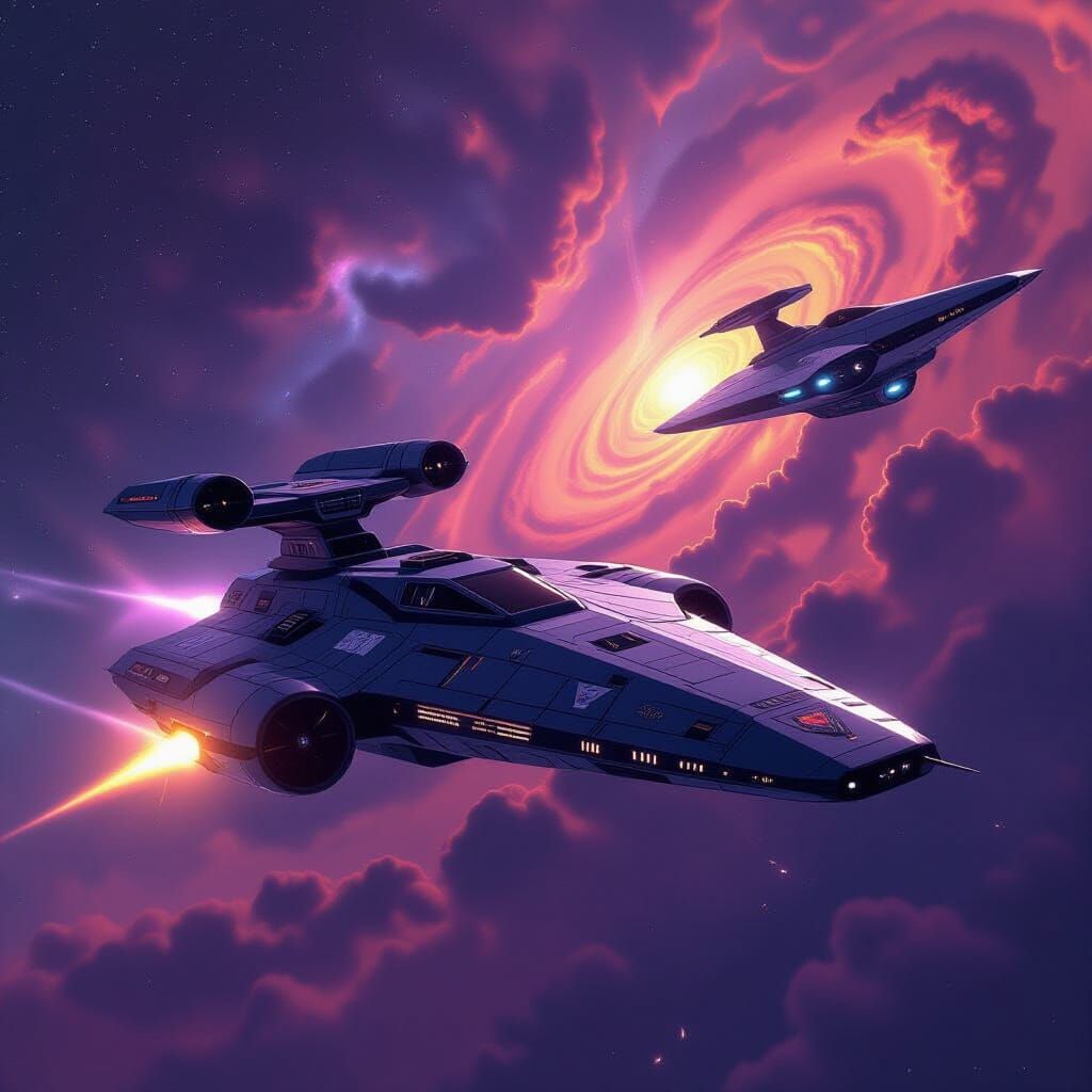 Klingon Cruiser Under Attack in Nebula, Cinematic Style