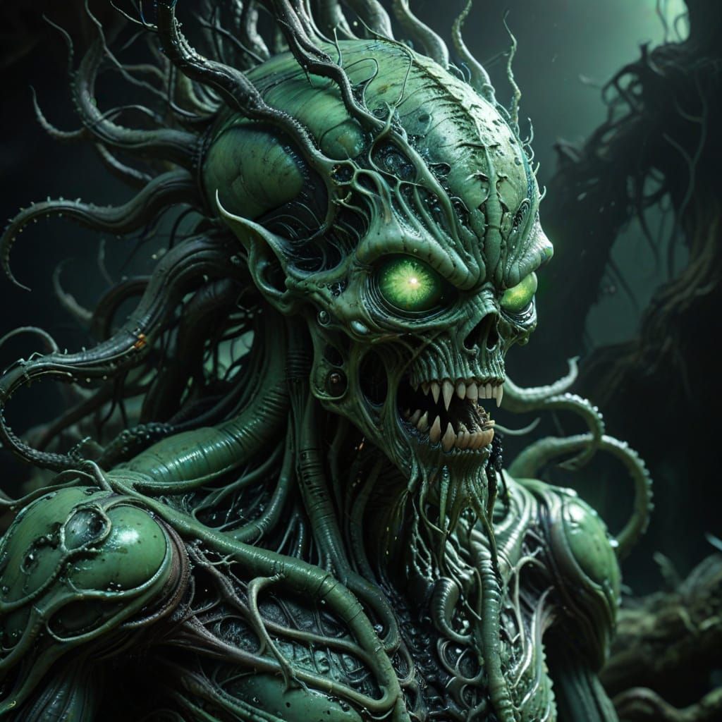 Biomechanical Flesh Tree Monster in Dark Surrealism