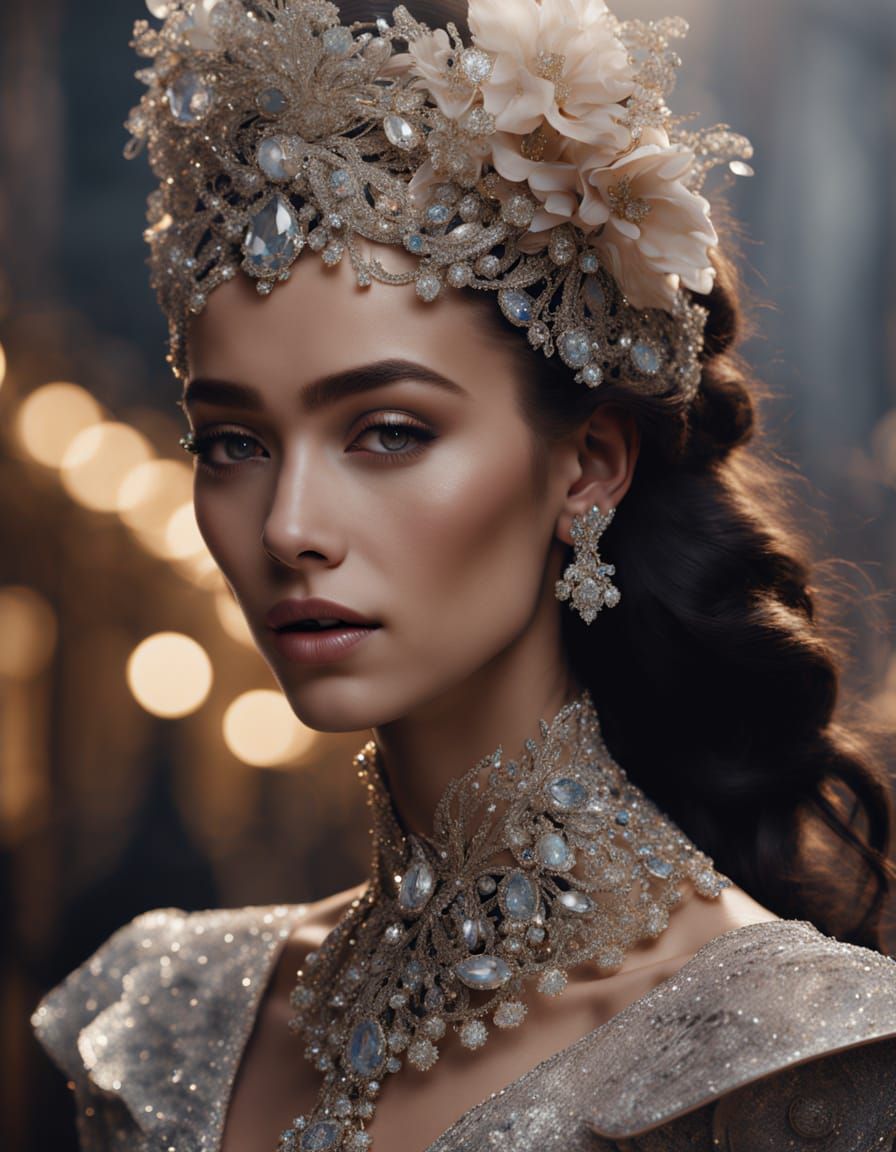 Breathtaking Close-Up Portrait of a Woman in Shimmering Diam...