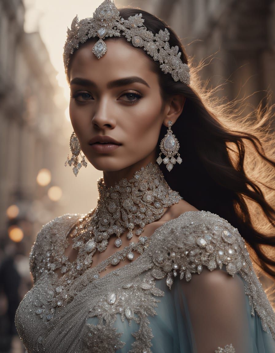 Ethereal Goddess Adorned in Shimmering Diamonds