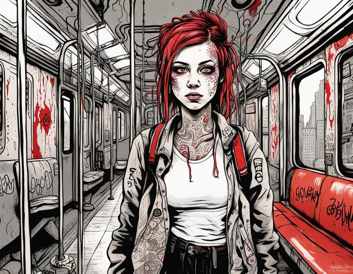 Punk Girl Portrait in Comic Style