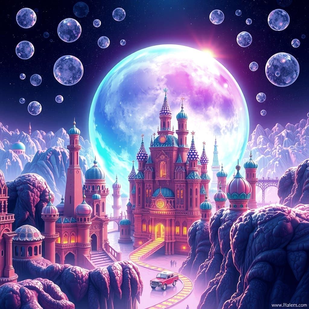 Iridescent Soap Bubble City Digital Illustration