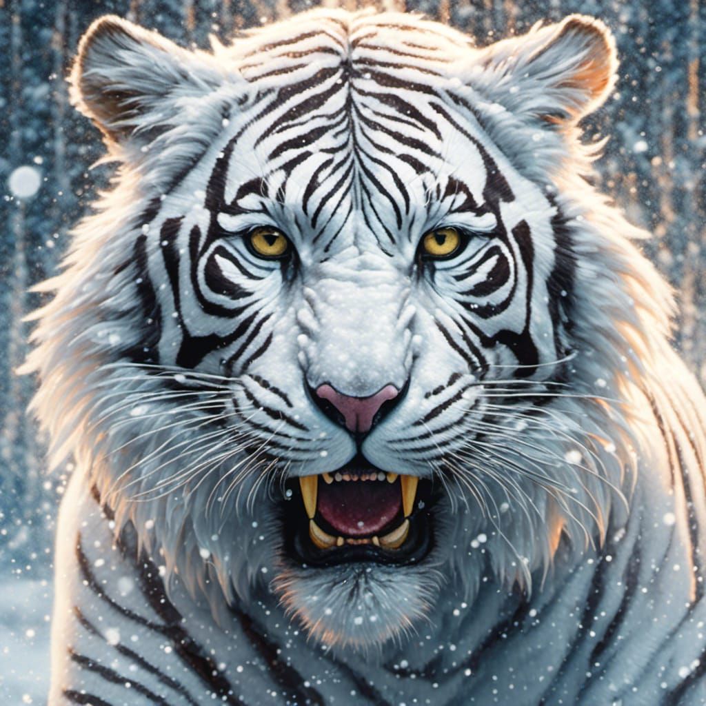 White Tiger Winter Glass Delicate Artwork